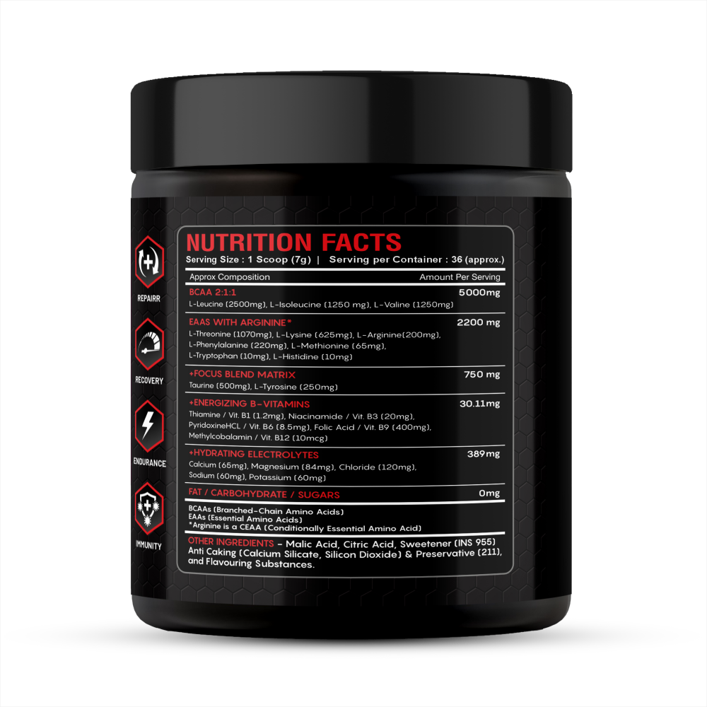 MS Fit Nutrition BCAA + EAA Amino Blend – Orange Flavour, 250g | 36 Servings - Image 3